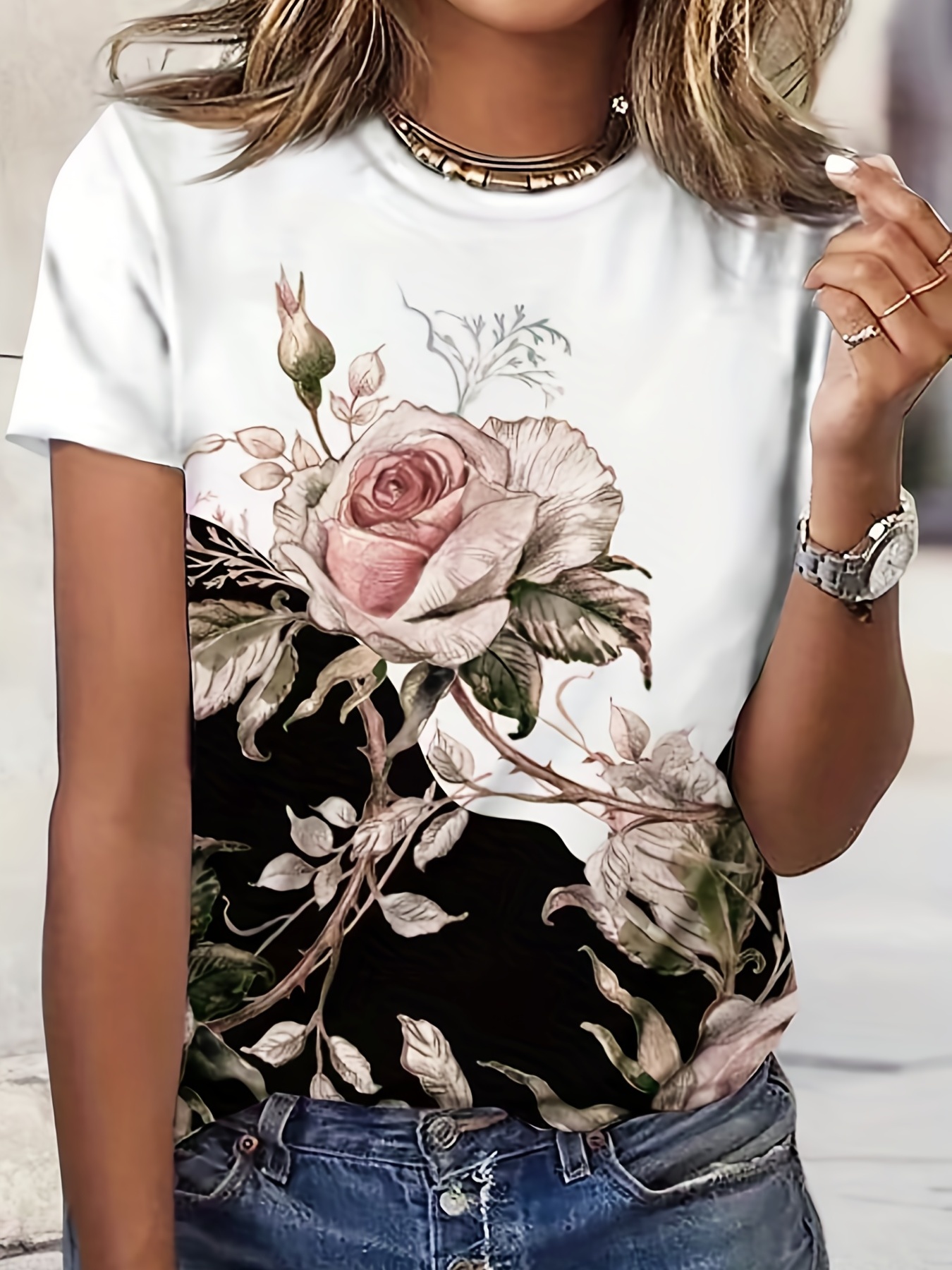 Floral Print Crew Neck T shirt Casual Short Sleeve T shirt - Temu