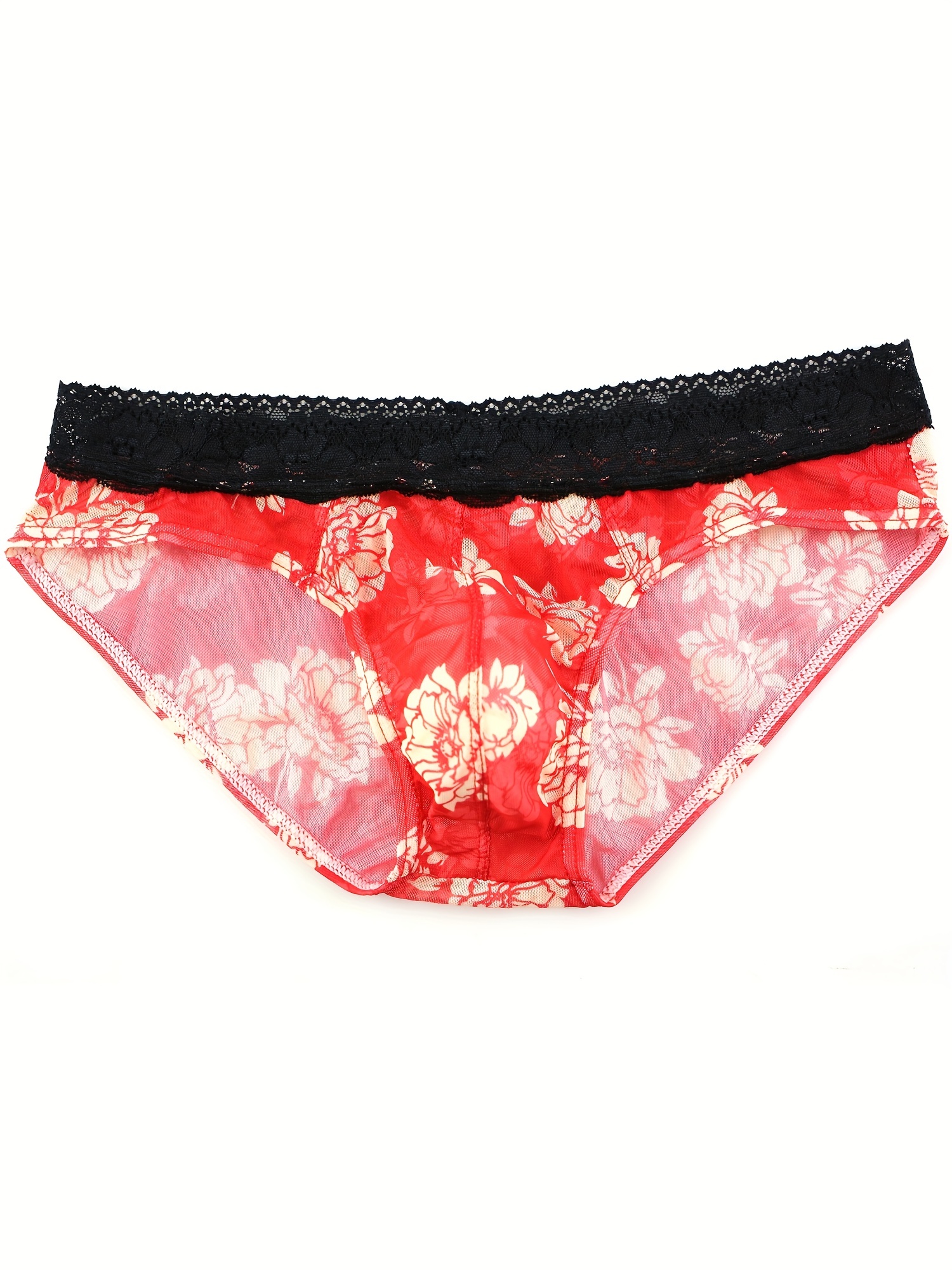 Men's Lace Sexy Cotton Underwear Low Waist Transparent U - Temu