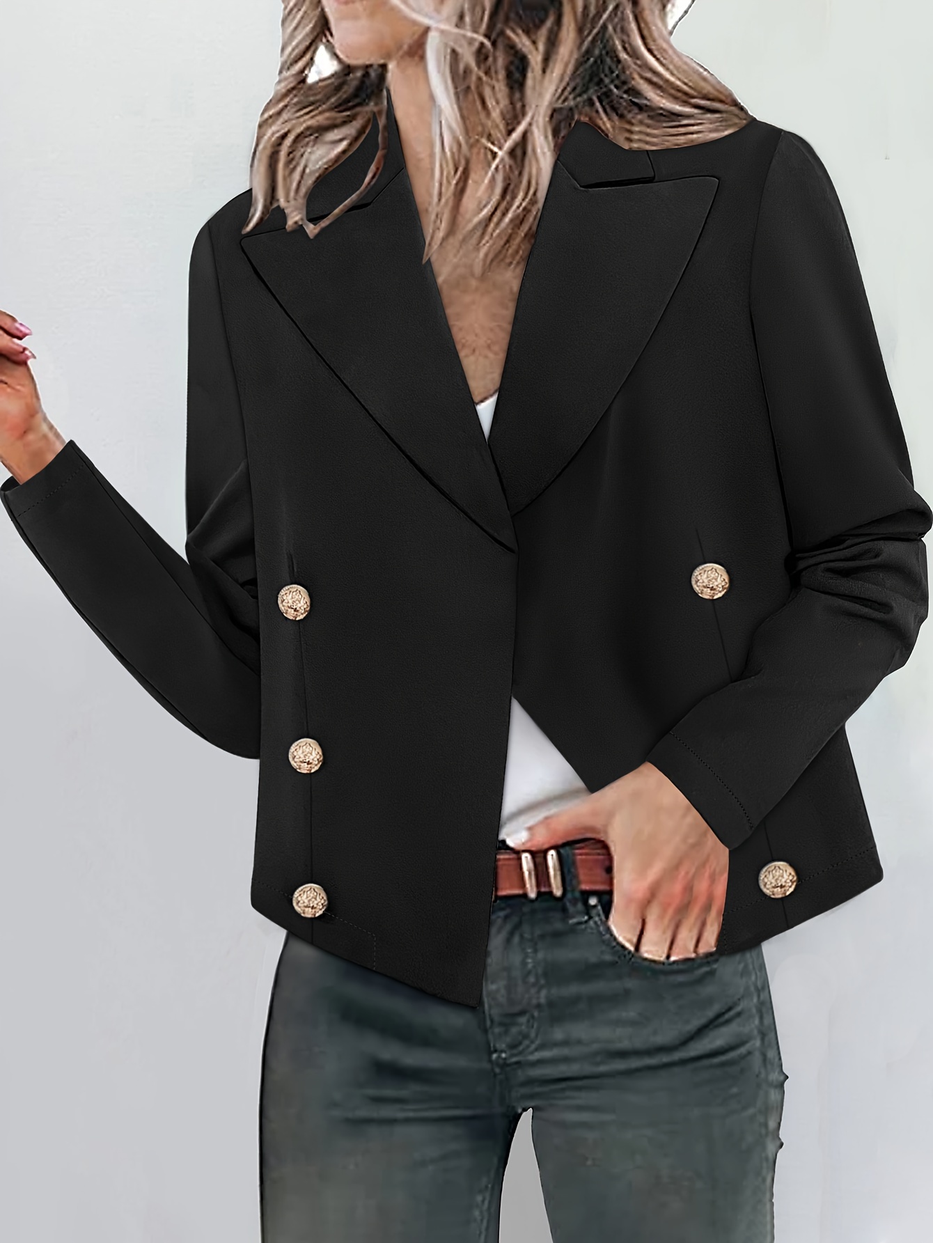 Plus Size Elegant Coat Women's Plus Solid Long Sleeve - Temu