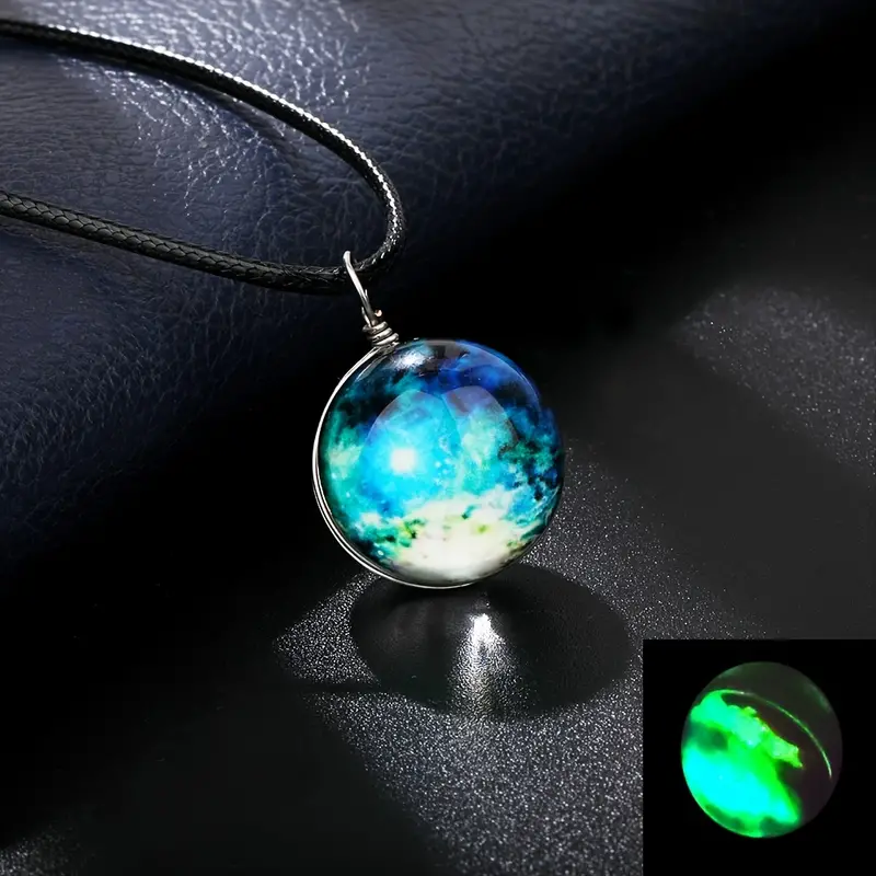 double sided glass ball pendant necklace time gem cosmic luminous necklace vintage statement necklace details 9