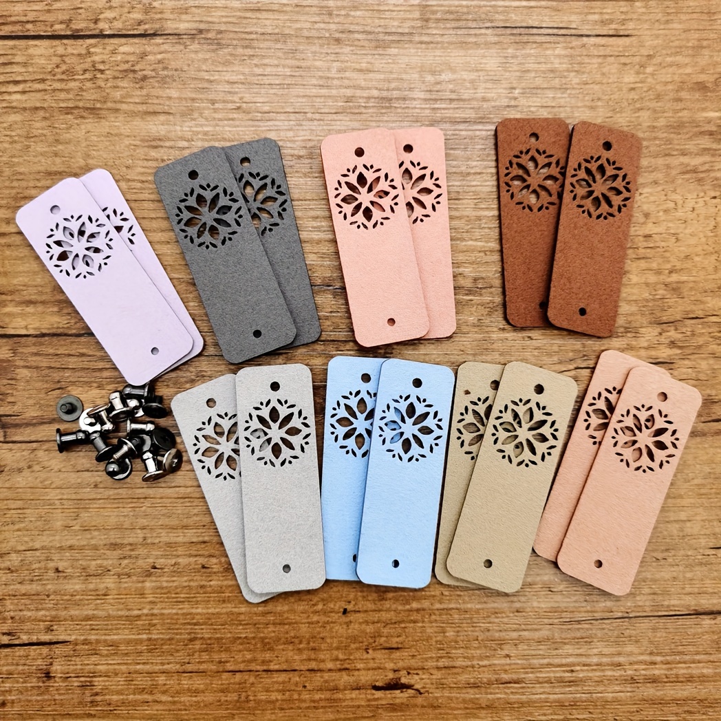 Image of 16pcs Set Of Openwork Kaleidoscope Pattern Tags, With 16 Sets Of Nails In 8 Colors