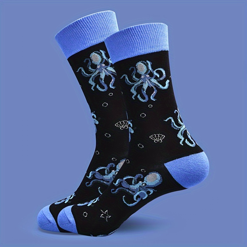 1 Pair Of Unisex Novelty Trendy Fashion Octopus Pattern Warm Mid-calf Socks