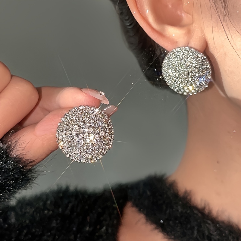 

Sparkling Round Stud Earrings Alloy Jewelry Embellished With Rhinestones Elegant Luxury Style For Women Wedding Party Earrings