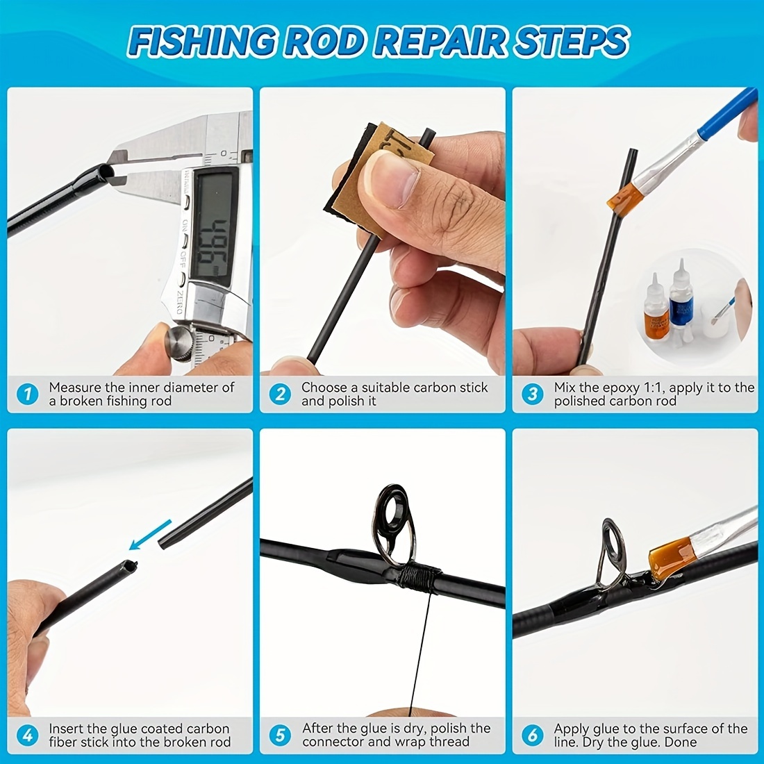 Fishing Rod Repair Kit Carbon Fiber Sticks 1mm~10mmx10cm For Broken Fishing  Pole Replace Fish Road Old Part Carp Fihisng Tackle