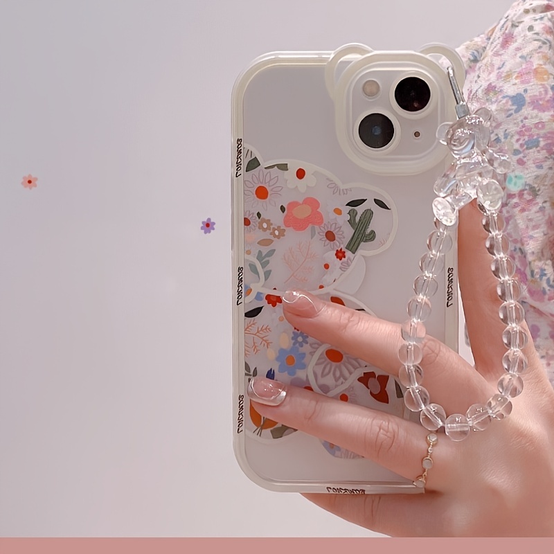 Cute Cartoon Bear Flower Pattern Phone Case Bead Bracelet - Temu