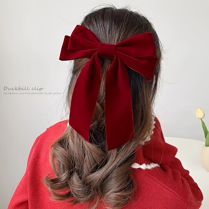 2PCS 5 Velvet Red Hair Bows Girls Hair Clips Ponytail Holder Accessories  for Women Girls Toddlers