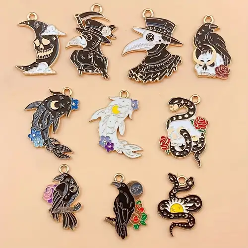 10 Enamel Vampire, Witch Charms, Halloween, Haunted Castle 