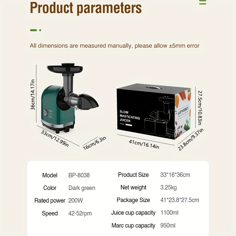 Slow Juicer With Power, Cold Press Juicer, Juicer, Wide Slot, Silent Motor,  Vegetable And Fruit Juicer - Temu