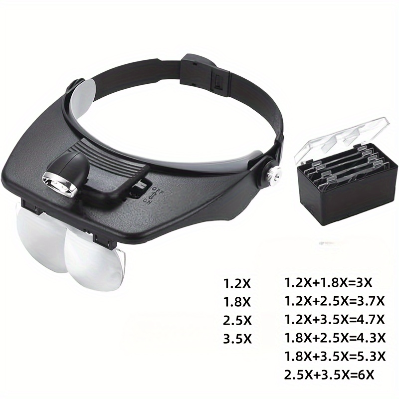 Head-mounted Magnifying Glass With Led Light Jewelry Magnifying Glass, 4  Interchangeable Lens 10x 15x 20x 25x (plastic Gift Box Packaging) For  Jewelry, Repair, Identification, Reading Close Work (without Battery)