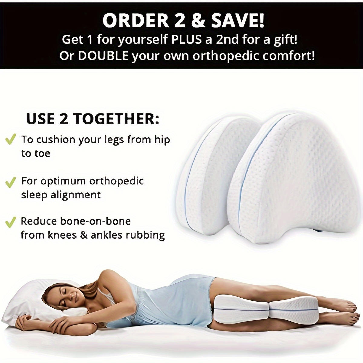 BST Orthopedic Leg Pillow Memory Foam Ergonomic Knee Pillow For Side  Sleepers Knee Pillow For Back Pain Leg Cushion For Sleep