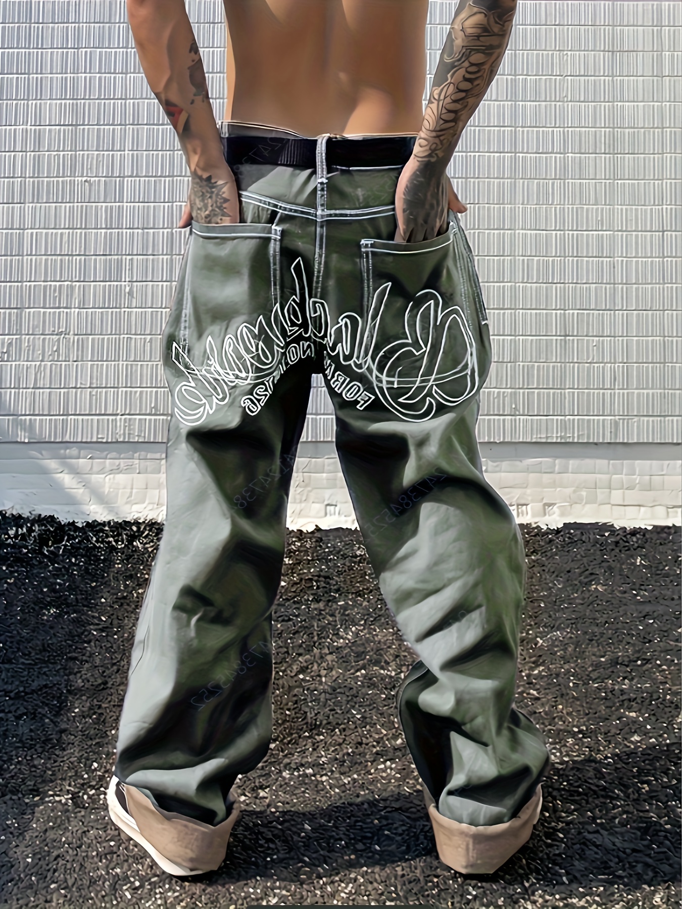Men Baggy Jeans Wide Leg Denim Pants Hip Hop Vintage Style Loose