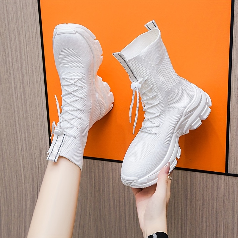 Women's Casual Sneakers, Knit Breathable Solid Soft Sole Lace Up