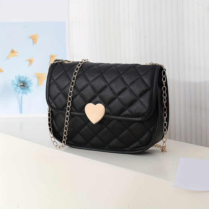 Quilted Crossbody Bag For Women, Fashion Chain Shoulder Bag, Metal