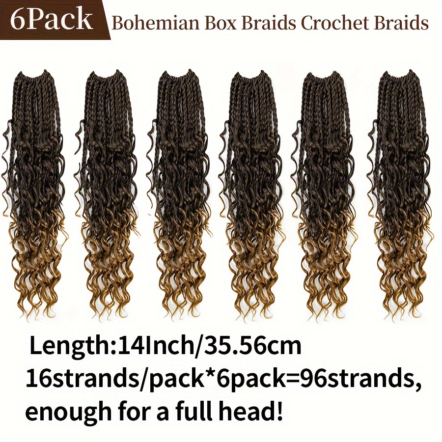 14 18 Inches Box Braids Crochet Hair With Curly Ends Bohemian Braids  Crochet Hair Ombre Braiding Hair Extensions 16 strands/Pack - AliExpress