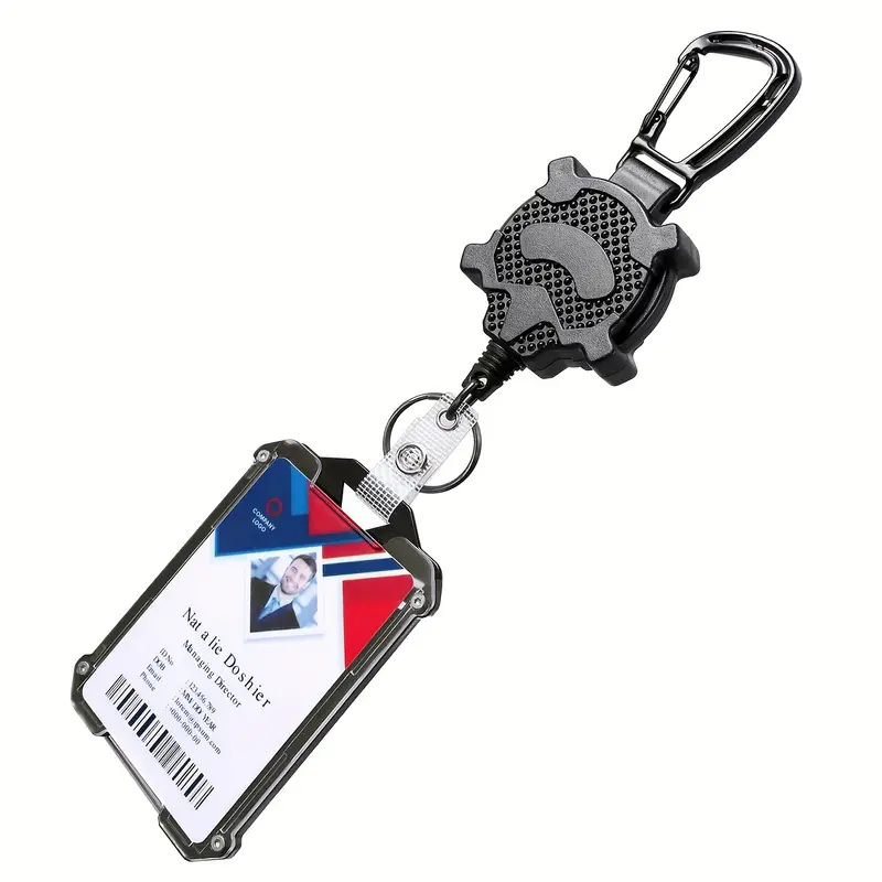 Retractable Heavy Duty Badge Reels With ID Badge Holder Tactical Id Card  Holder Vertical Id Holder With Carabiner Keychain Badge Reel