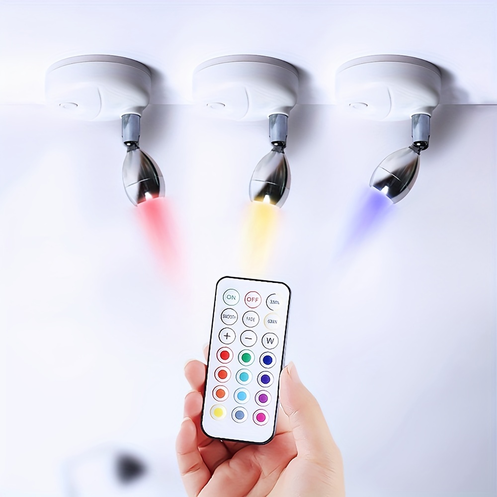 

1pc Led Spotlight 13 Colors Light Wireless Rgb Remote Control Angle Adjustable Spotlight, Atmosphere Pat Light, For Cabinet, Gallery, Display Cabinet, Shop, Tv Background Bedside Lamp