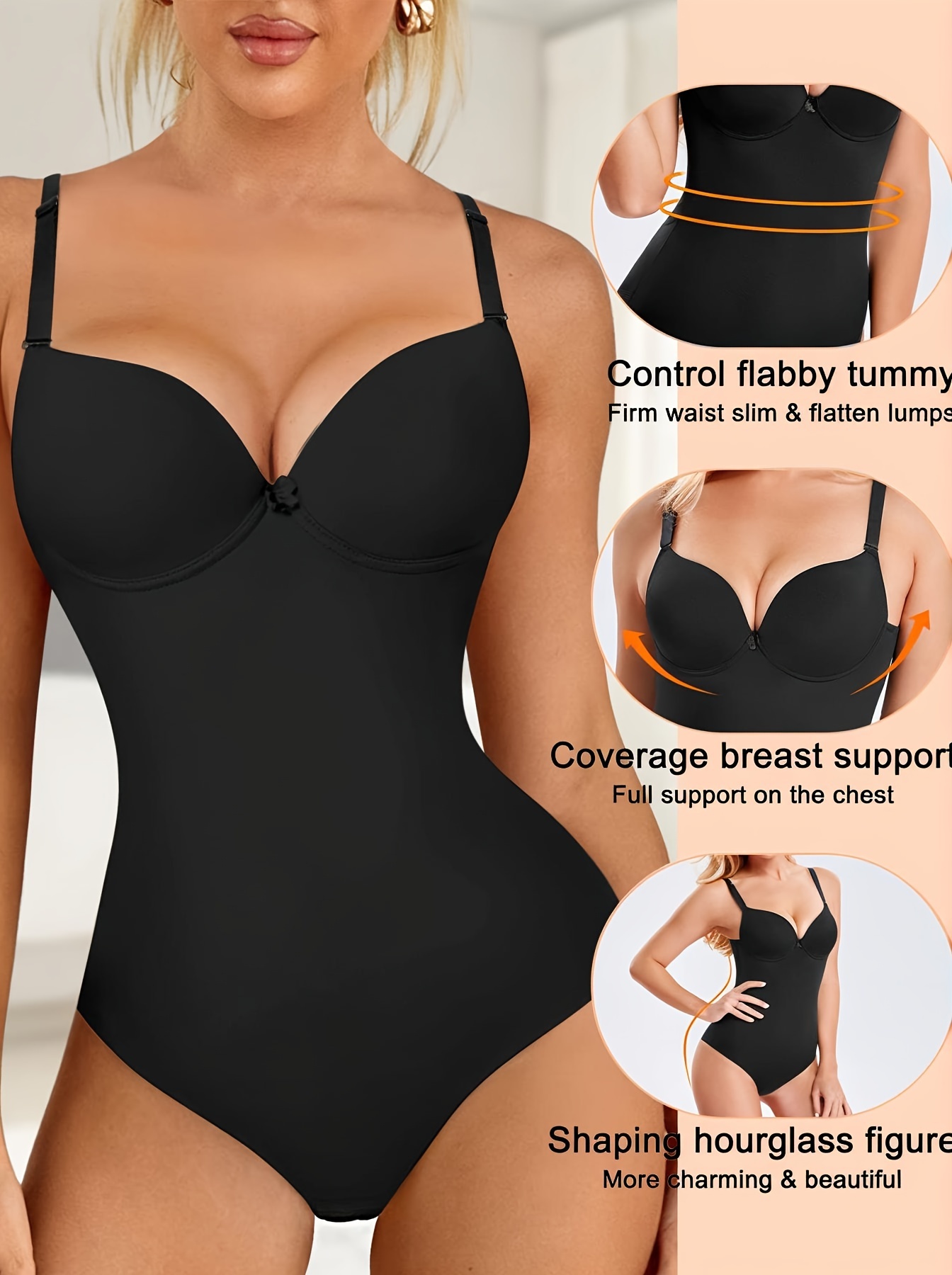 Solid Slip Shaping Bodysuit, Push Up Tummy Control Slimming Body Shaper,  Women's Underwear & Shapewear