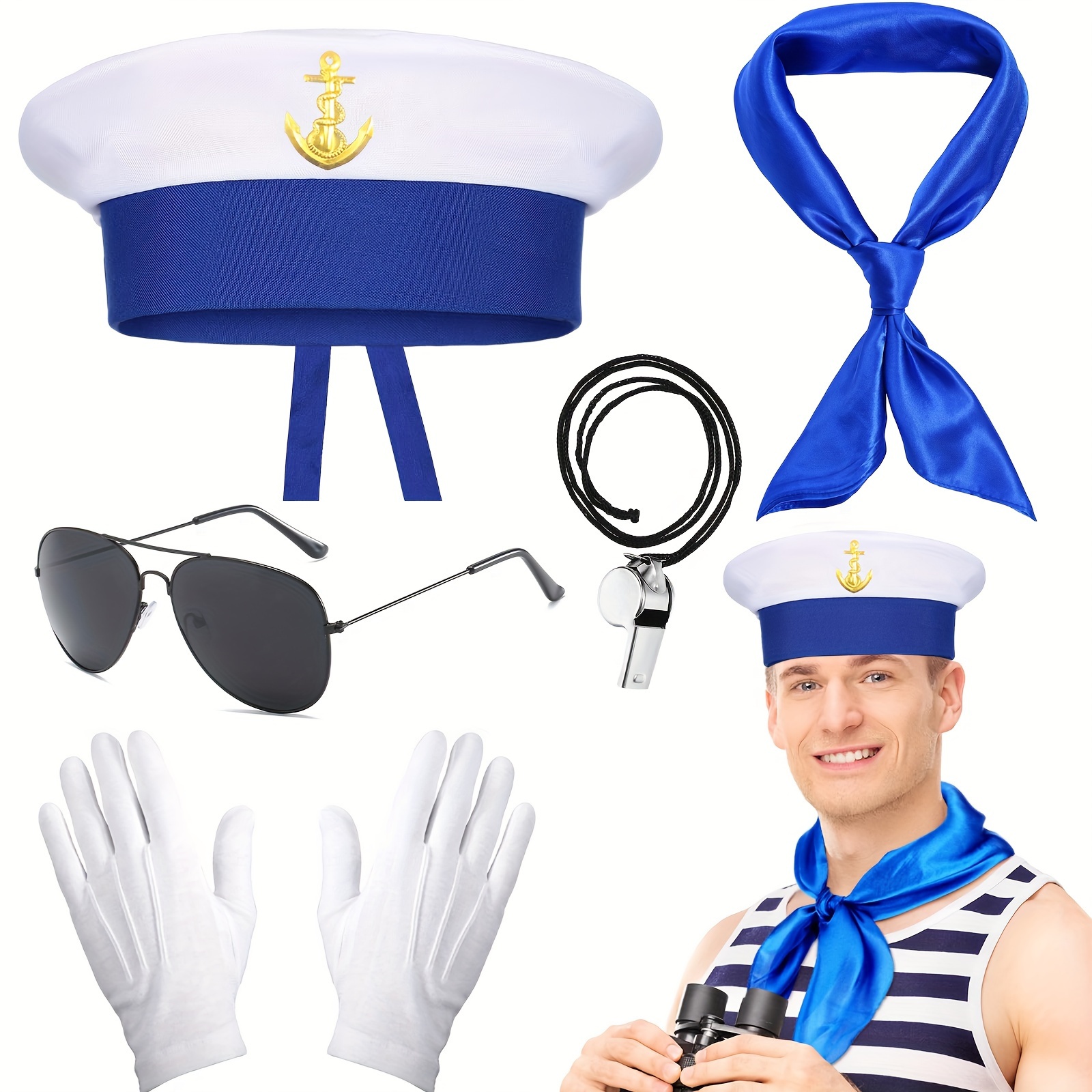 SATINIOR Halloween White Sailor Hats Navy Captain Hats Yacht Hat for Teens and Adults Hat Costume, x Large