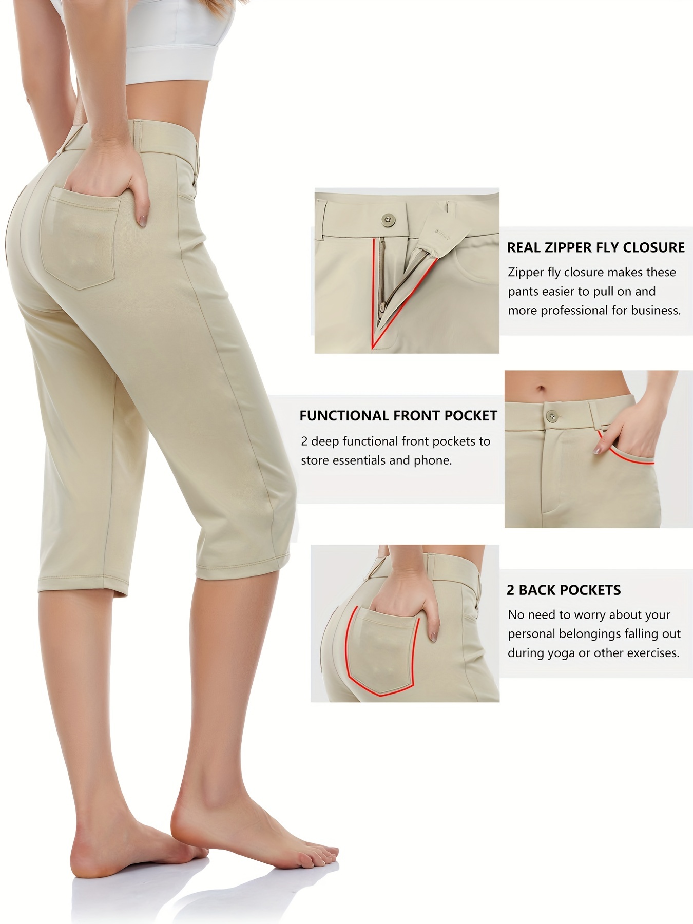 RESHE Pantalones capri de yoga para mujer, holgados, suaves, con cordón,  pantalones de entrenamiento casuales con bolsillos