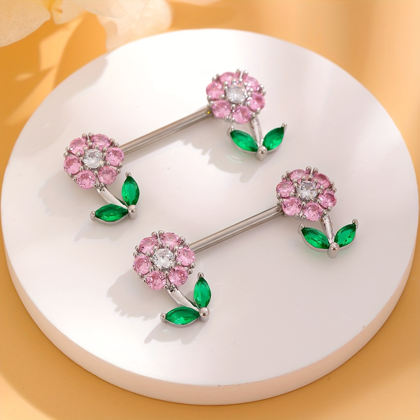 Colorful Flower Butterfly Shaped Nipple Ring Set Inlaid Shiny