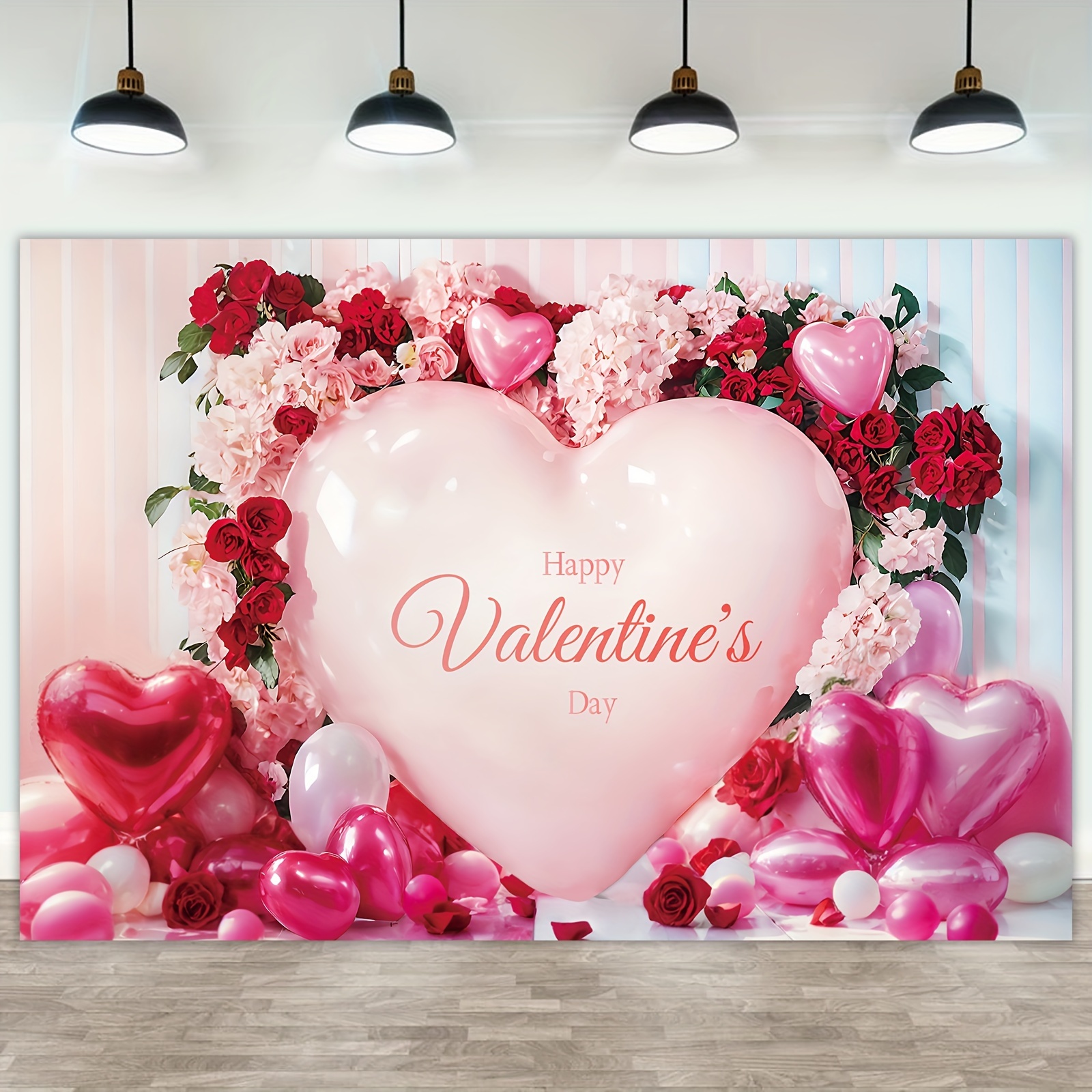 Fondo para decoración de fiesta del día de San Valentín, globos de corazón  de amor rosa, fondo de fotografía, suministros de fiesta del día de San