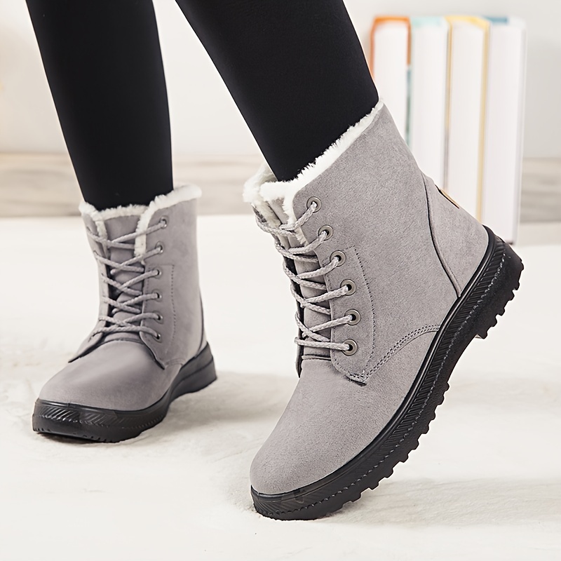 Women's Round Toe Lace Boots Warm Faux Fur Lined Ankle Boots