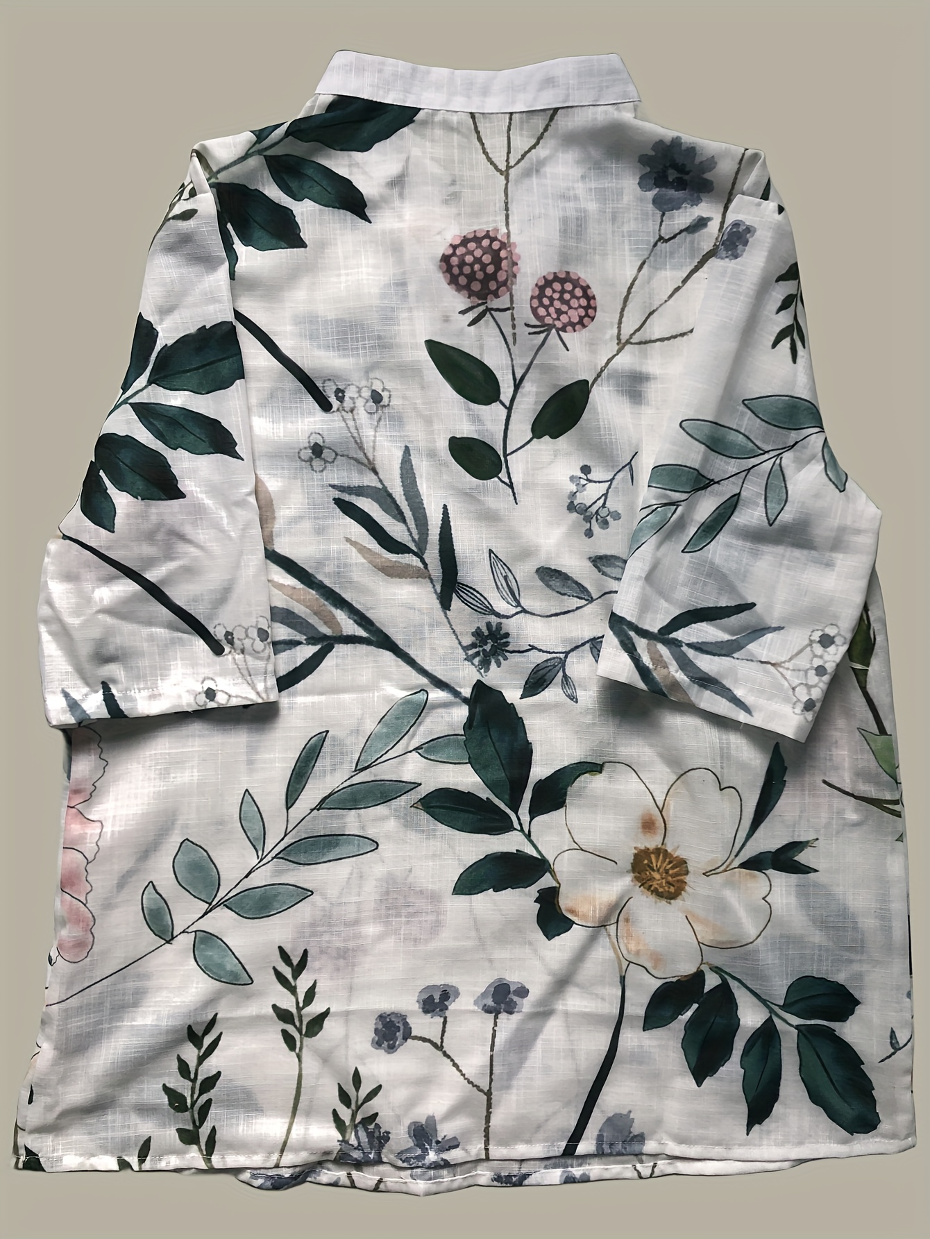 Bitki Baskılı Düğmeli Ön Kapüşonlu Bluz, Bahar ve Sonbahar için Rahat Uzun Kollu Bluz, Kadın Giyim