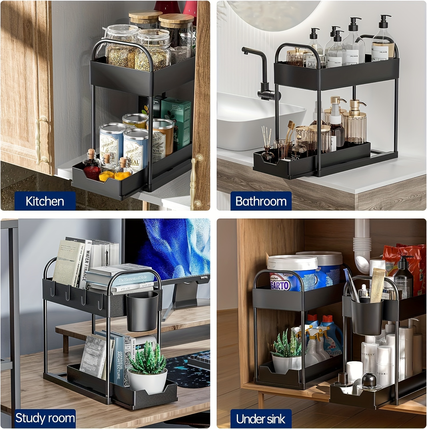 1pc Pull-Out Type Under Sink Organizer, 2-Tier Multi-Purpose For