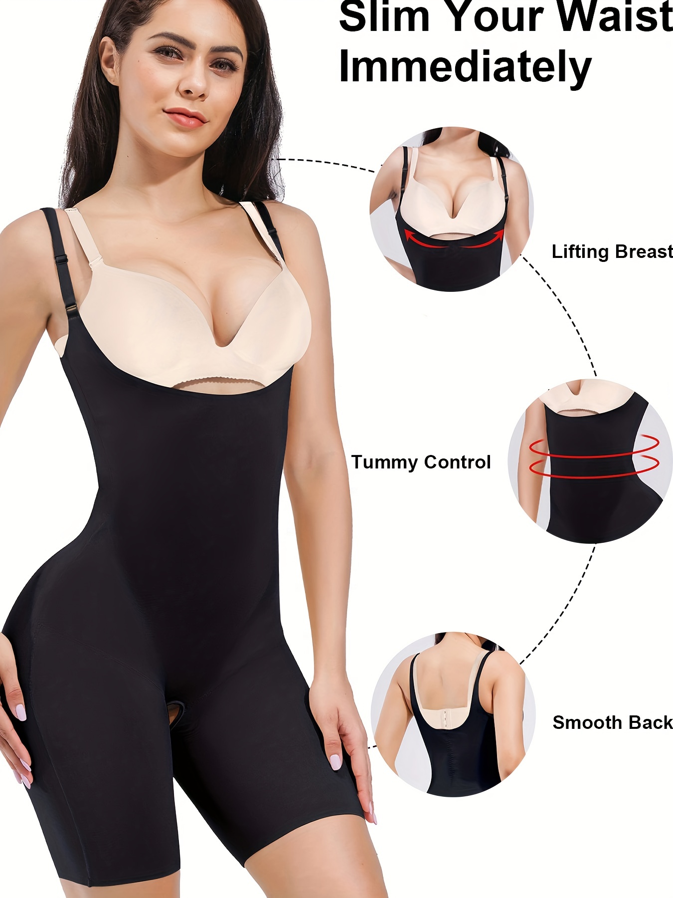 Lace Trim Shaping Bodysuit Tummy Control Butt Lifting Open - Temu Canada