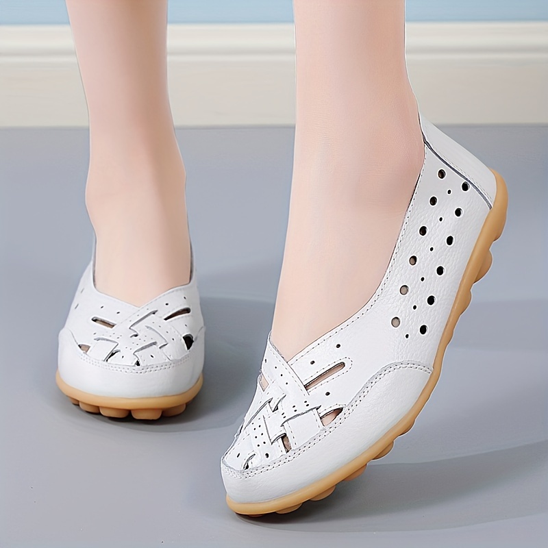 women s hollow flat shoes solid color breathable slip shoes details 2