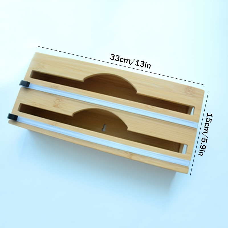 3-in-1 Bamboo Plastic Wrap Dispenser with Cutter, Foil & Plastic Wrap Organizer