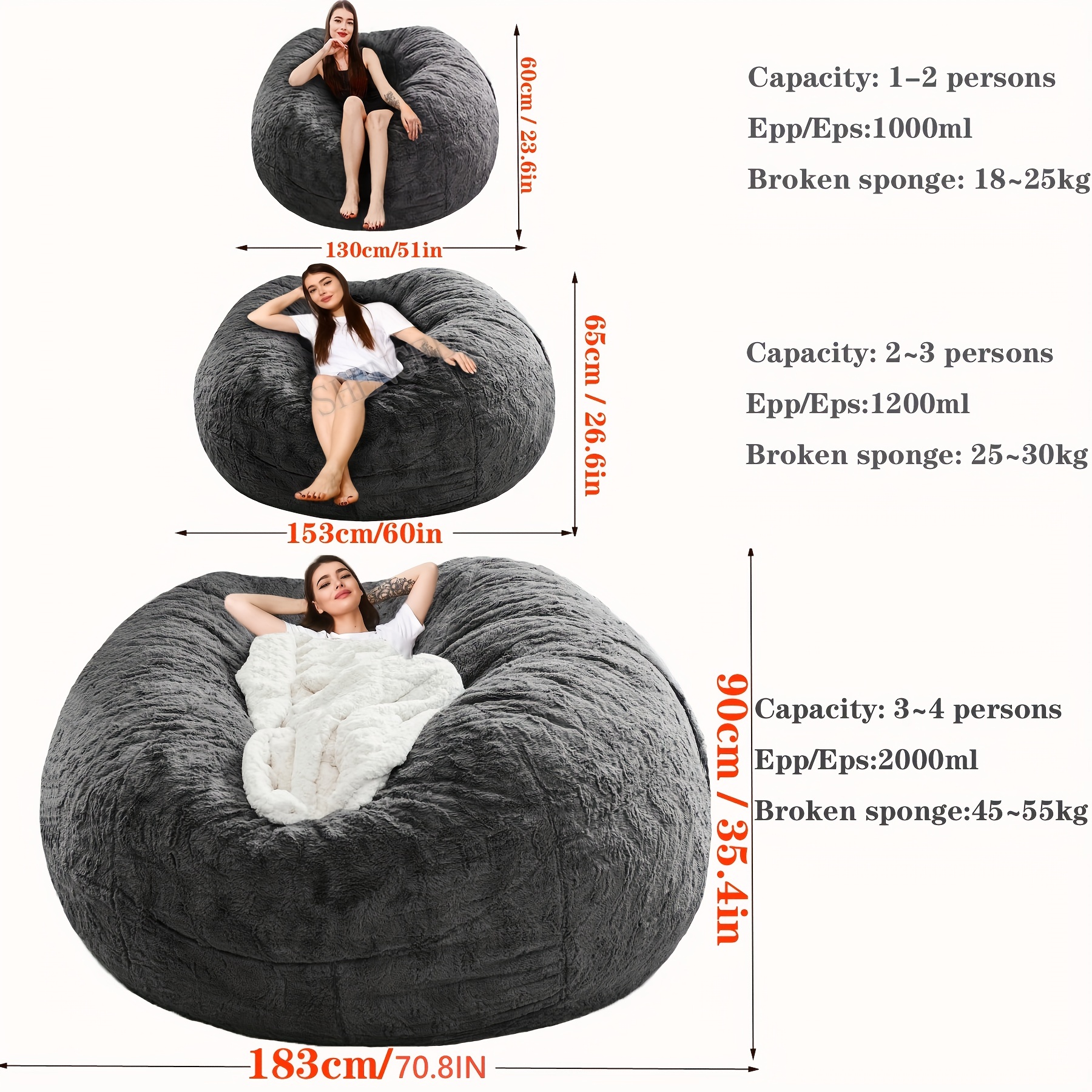 5FT 6FT 7FT Oversize Faux Fur Foam Beanbag Chair - China Fur Sofa Bed, Foam  Beanbag