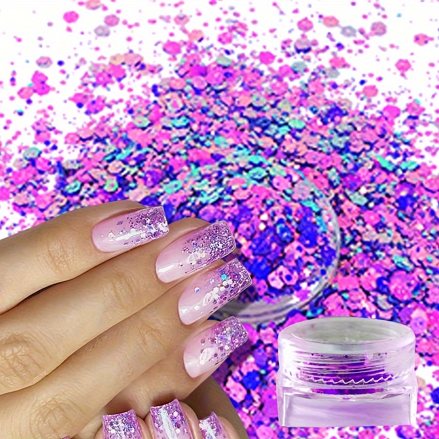1 Jar iridescent Glitter Sequins Chunky Mixed Hexagon Sequins Powder  Manicures iridescent Sparkly Loose Glitter For