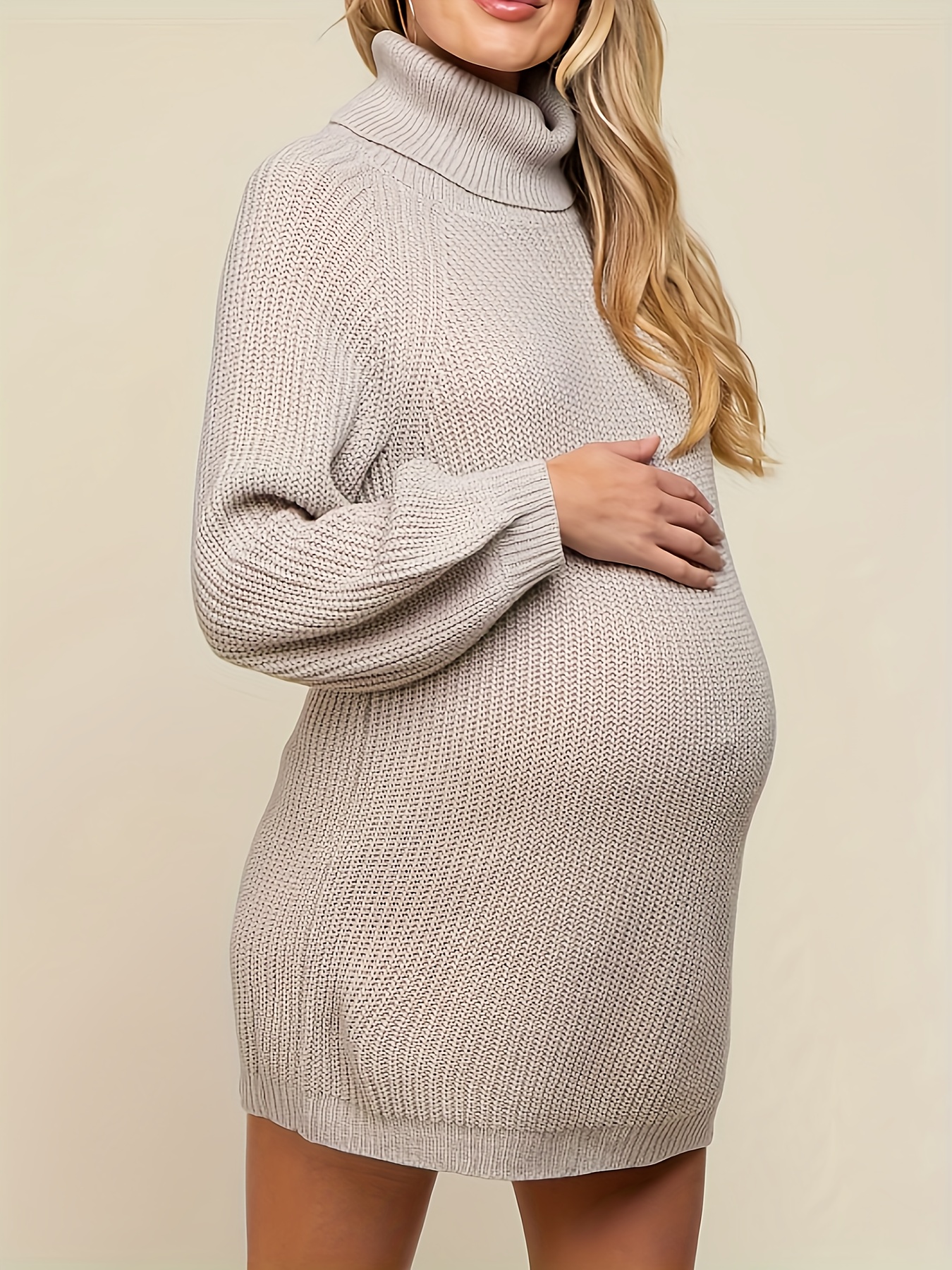 Vestido Maternidad Sólido Mujer Vestido Suéter Cuello Alto - Temu Chile