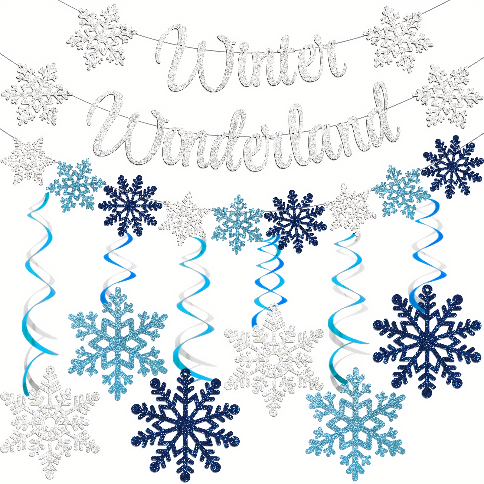 29pcs/set Sliver Winter Wonderland Banner With Snowflake Banner Winter  Wonderland Decorations Winter Onederland 1st Birthday Girl/Boy Winter Baby  Show