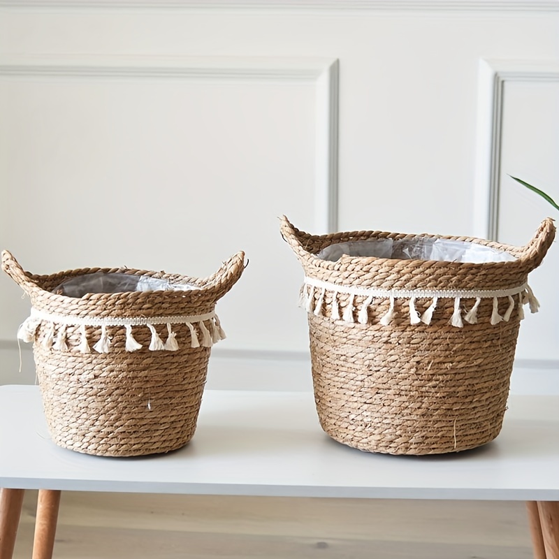 Ensemble de 2 paniers tissés en Herbe, Pots de Plantes d'intérieur pour la  décoration de