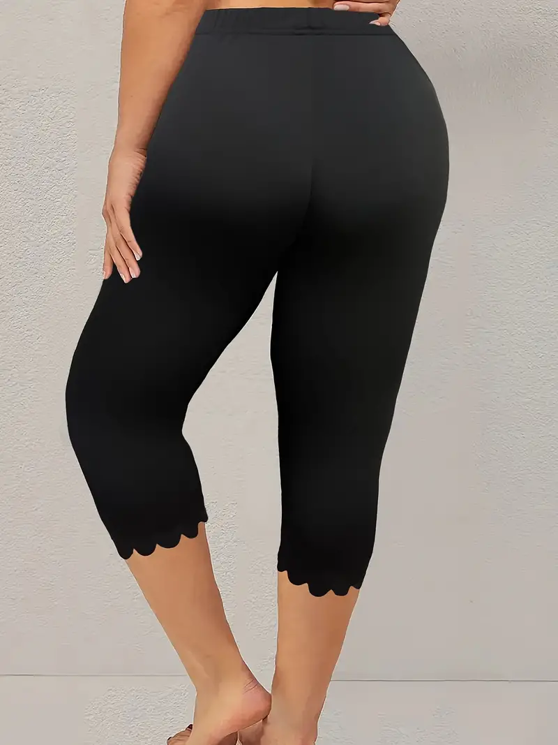 Plus Size Casual Capri Pants Women's Plus Solid Elastic - Temu