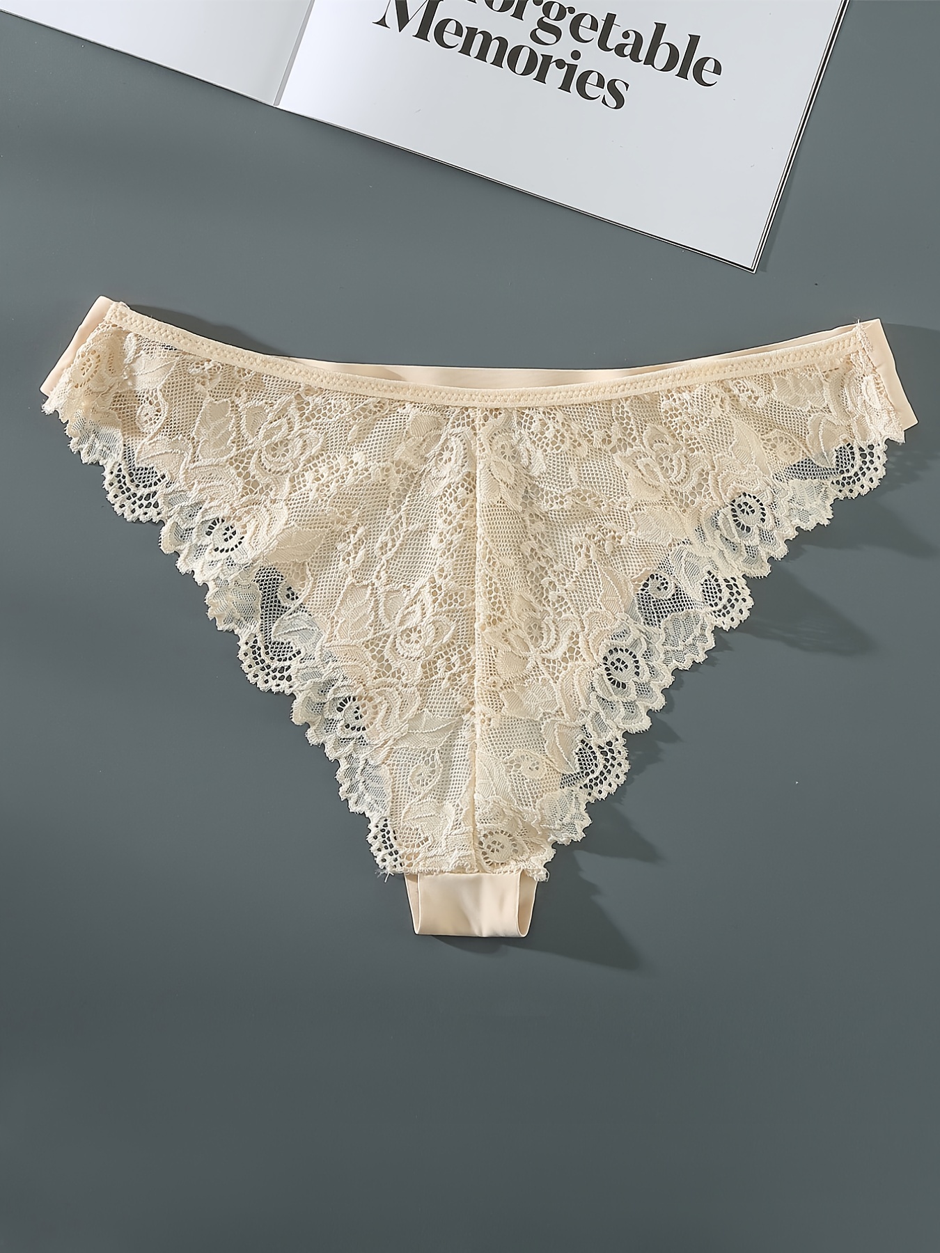Plus Size Solid Contrast Lace Semi Sheer Panties Women's - Temu Canada