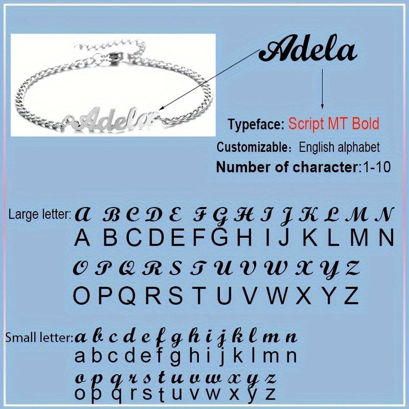 Custom Name Bracelet with Cursive Thin Font, Metal Name Bracelet