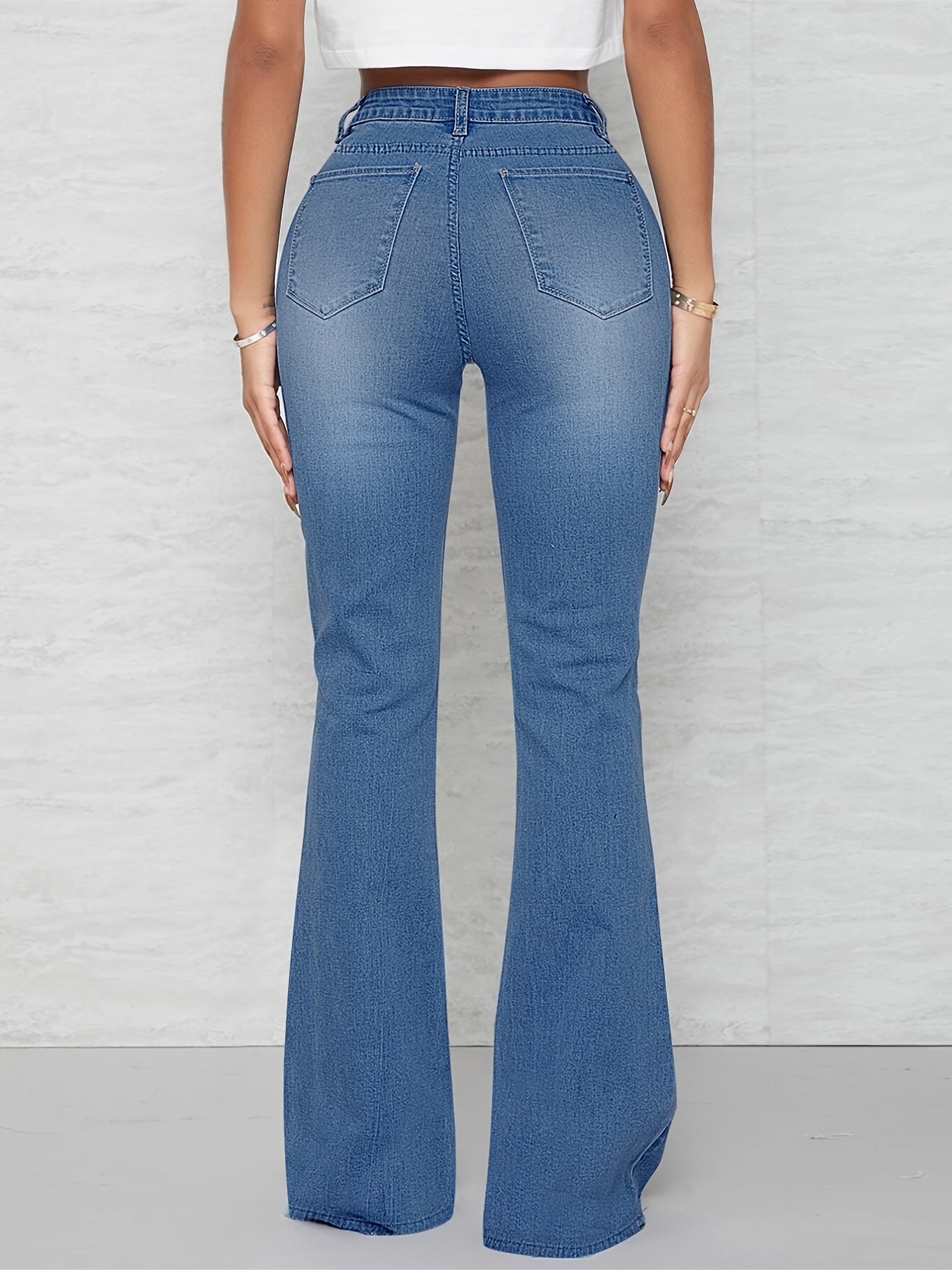 High-rise Bell-bottom Jeans, Semi-stretch High Waist Boot-cut