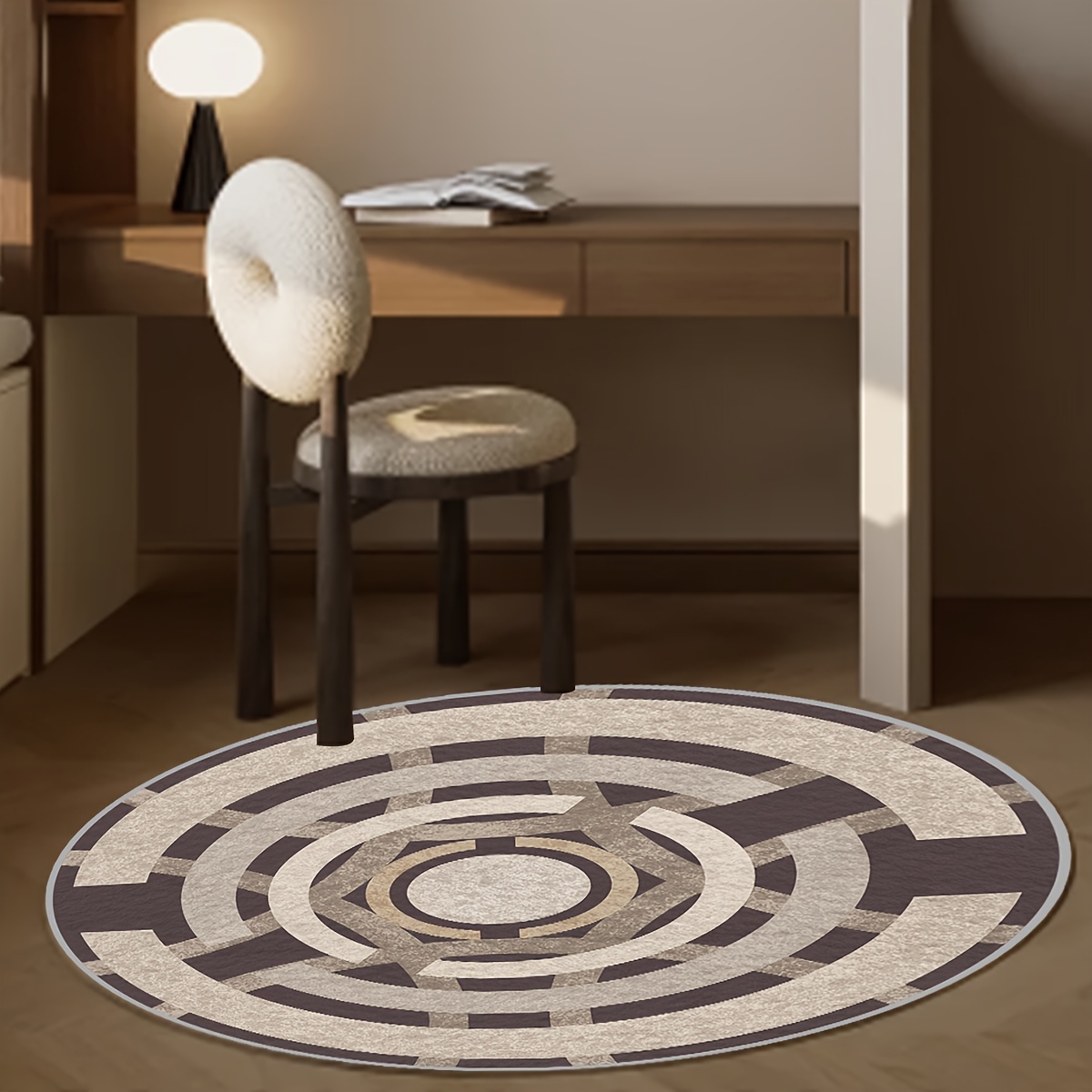 1pc Simple Half-round Shape Faux Cashmere Carpet, Soft And Thick