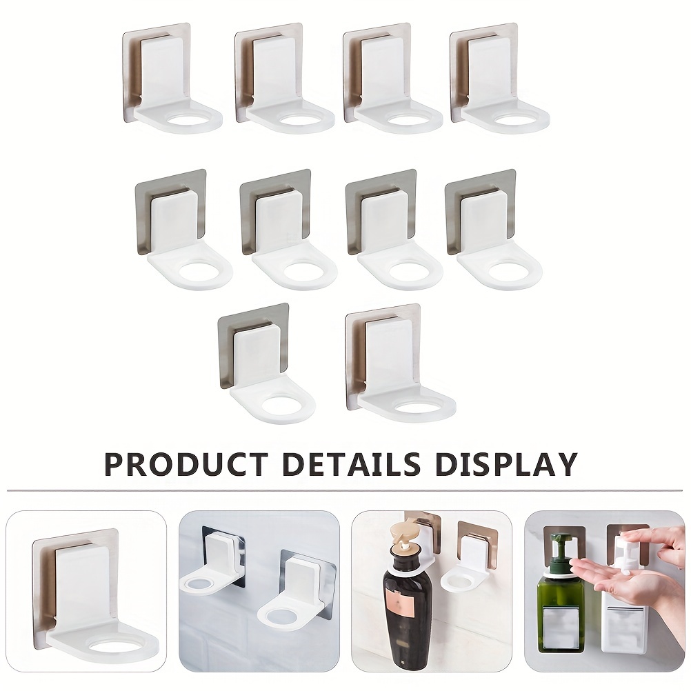 Silvery Adhesive Bottle Holder For Soap Dispenser, Drill-free