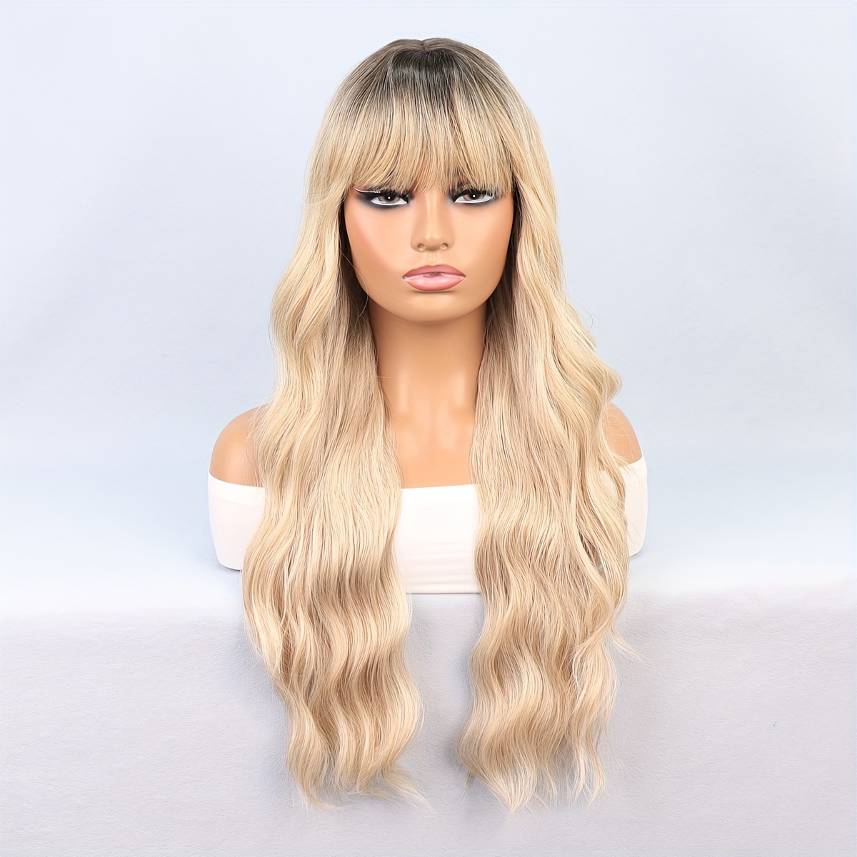 Long Curly White Wig Bangs Women Long Wavy Fluffy Curly Wig Temu