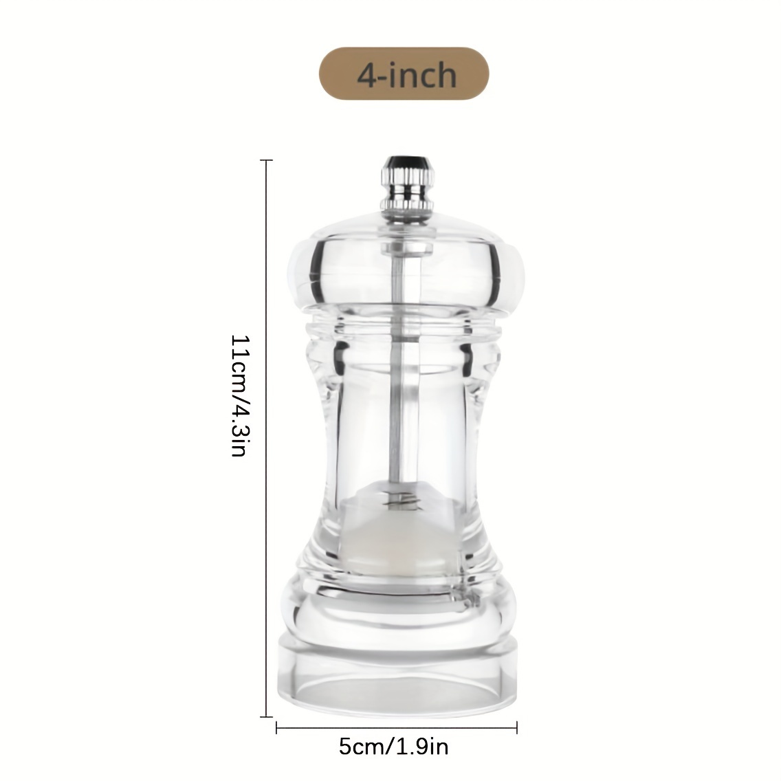 1pc 6-inch White Ceramic Pepper Grinder With Wooden Lid, Transparent Glass  Body, Adjustable Salt & Pepper Shakers, Kitchen Tool