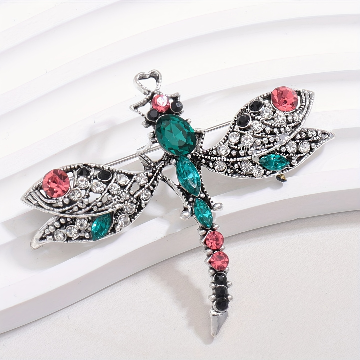 retro alloy rhinestone dragonfly brooch for men