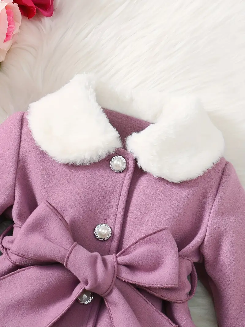 toddler baby girls winter fall stylish tweed dress coat toddler kids furry collar tunic trench coat single breasted windbreaker jacket details 1