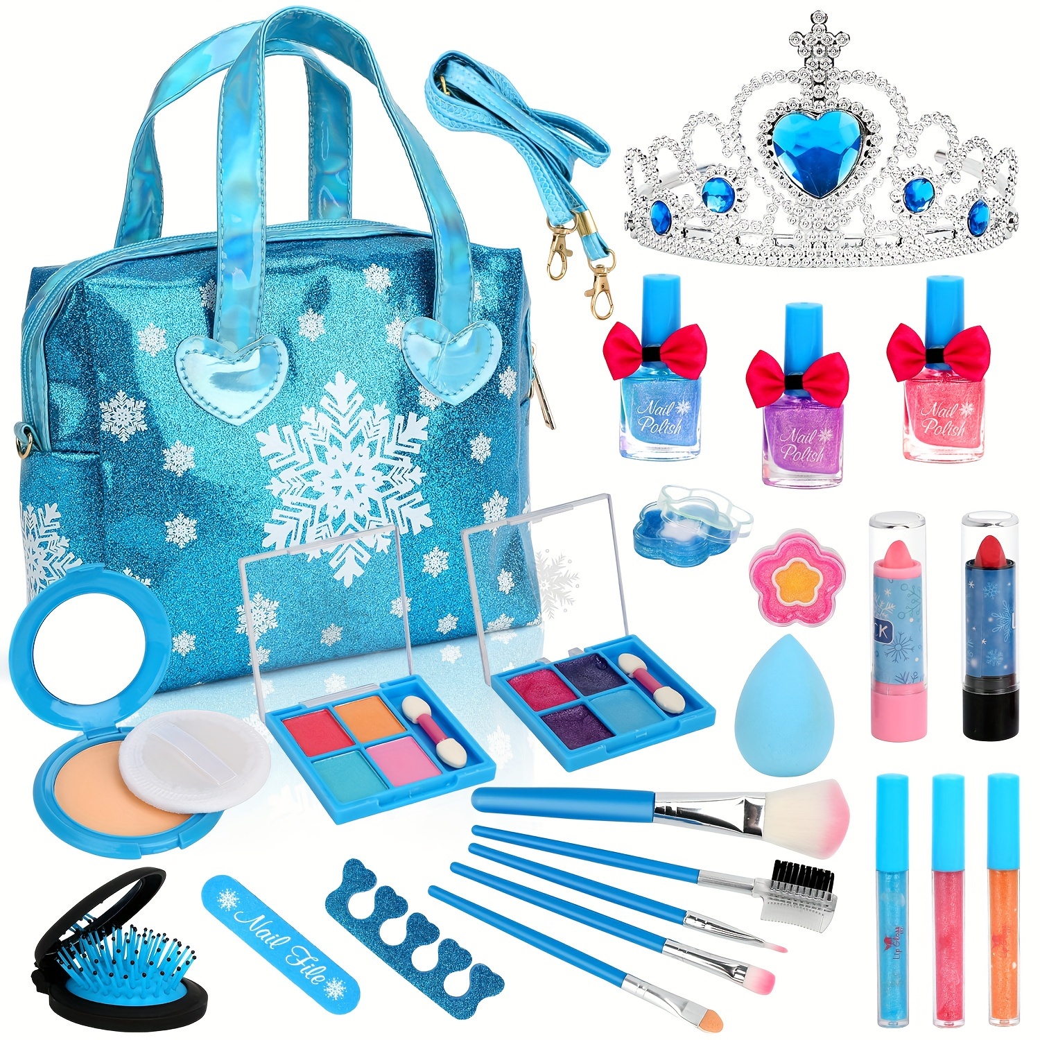 25pcs Kids Makeup Kit for Girl, Play Makeup for Little Girl ,Washable Makeup Toy Set,Real Cosmetic Beauty Set for Kids., Size: 25 Pcs, Blue