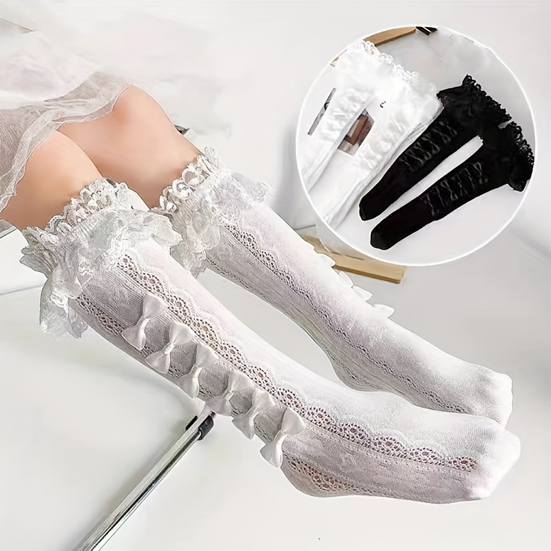 Meisjes' Lente/Zomer Cartoon Prinses Sokken met Ruches en Boog, Ademende Mid-Calf Sokken, 51% Spandex 49% Polyester, Alleen Hand Was, Bruiloft