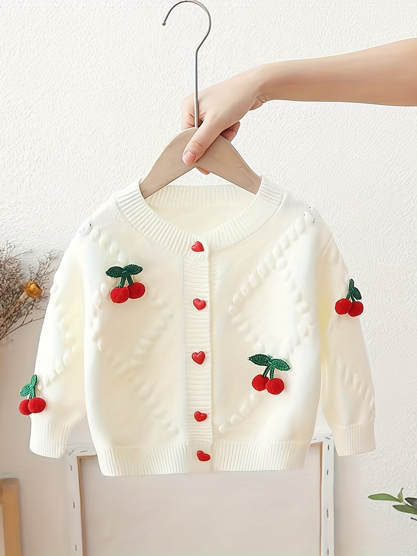 Girls' Knitted Cardigan, Autumn And Winter New Style Korean Style Baby Wool  Top, Children's Cherry Sweater Jacket