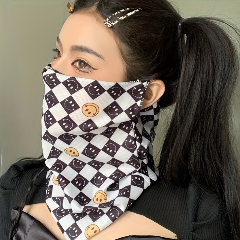 Smiling Chessboard Printed Mask Ice Silk Sunproof Face Covering Neck Gaiter  Breathable Bandana Cartoon Cycling Balaclava Head Scarf For Women, Shop  The Latest Trends